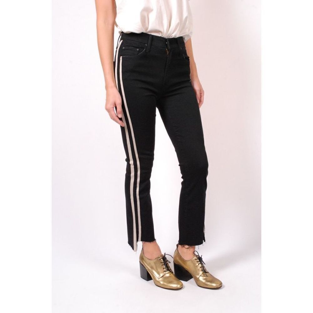 Mother Denim The Insider Crop Step Fray Jeans Cotton Guilty Racer Black Size 25